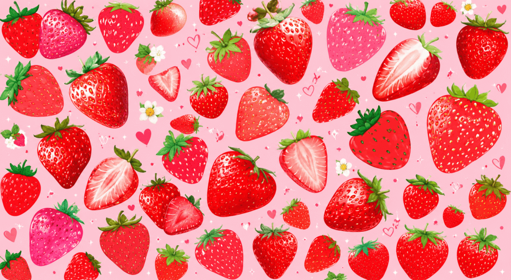 Cute strawberry pattern on pink backdrop