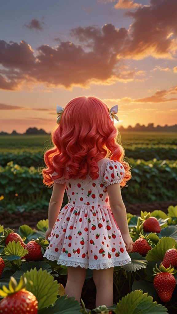 Cute strawberry shortcake looking in whimsical nature scene strawberry shortcake cartoon wallpaper