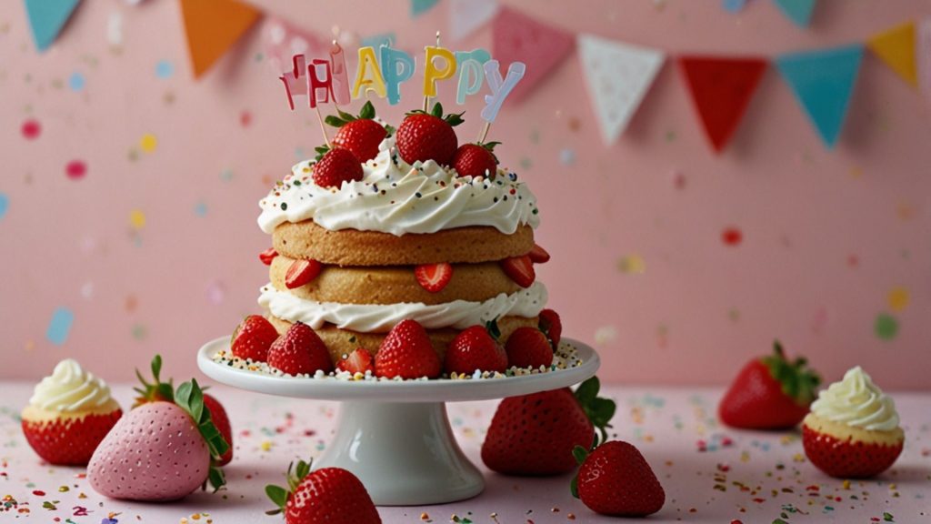 Demure birthday cake Strawberry Shortcake Cartoon Wallpaper