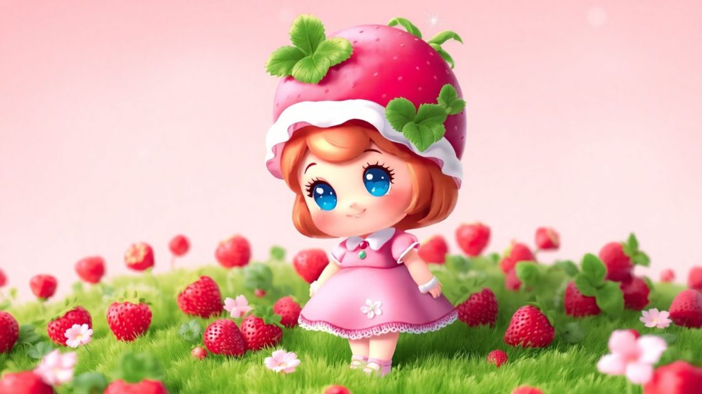 Demure doll Strawberry Shortcake Cartoon Wallpaper