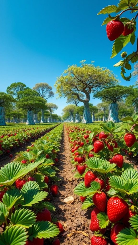 Fantastic view of strawberry farm_strawberry field wallpaper