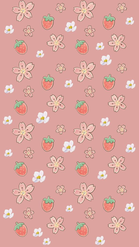 Flowerfull aesthetic strawberry wallpaper