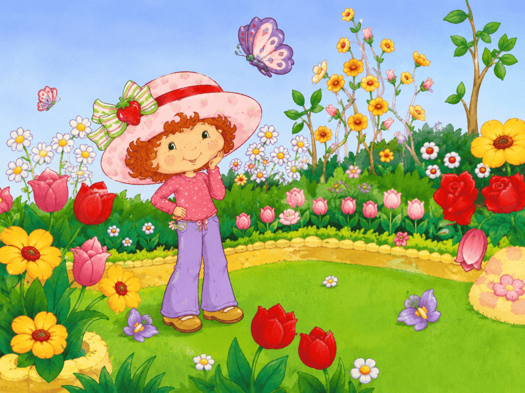 Girl in a colourful garden