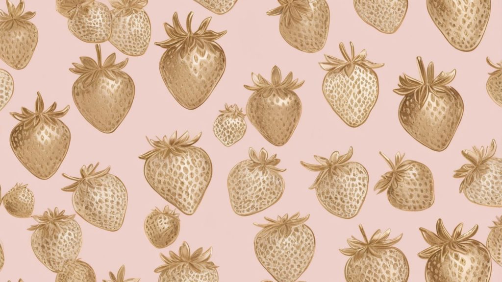 Golden strawberries with pastel pink background strawberry desktop wallpaper