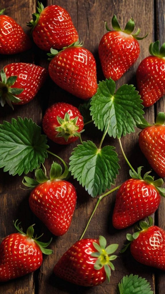 Green leaves strawberry wallpaper