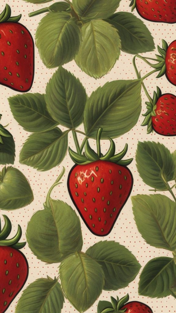 Green leaves with strawberry Aesthetic Strawberry wallpaper