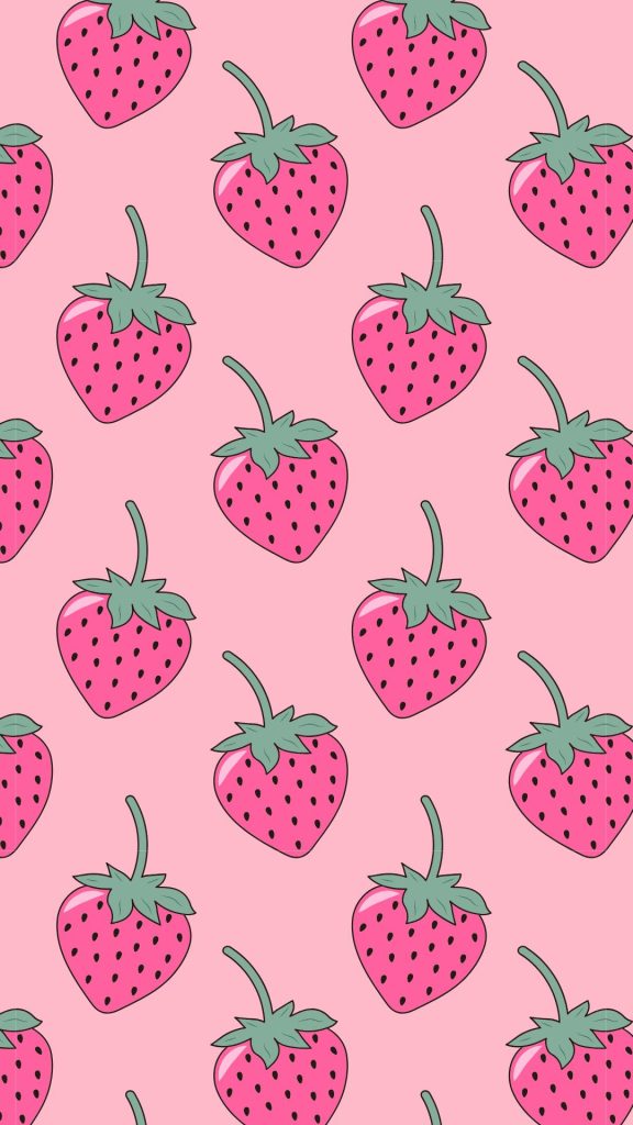 Jelly cute pink strawberries on baby pink girly background aesthetic strawberry wallpaper