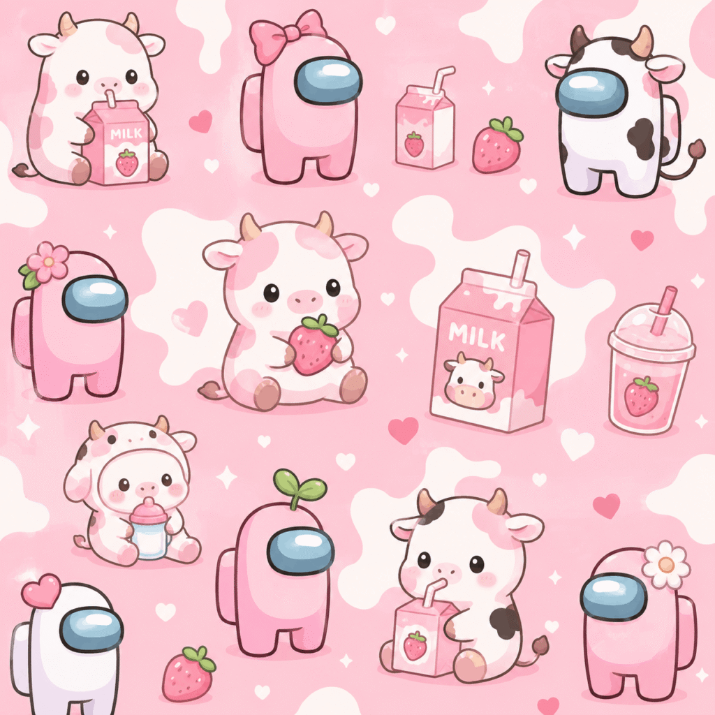 Kawaii pastel crewmates and cows
