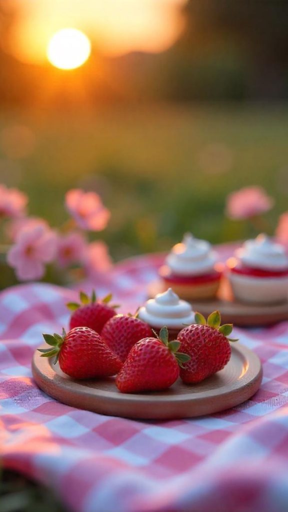 Kawaii picnic theme with strawberry plate Kawaii Strawberry Wallpaper