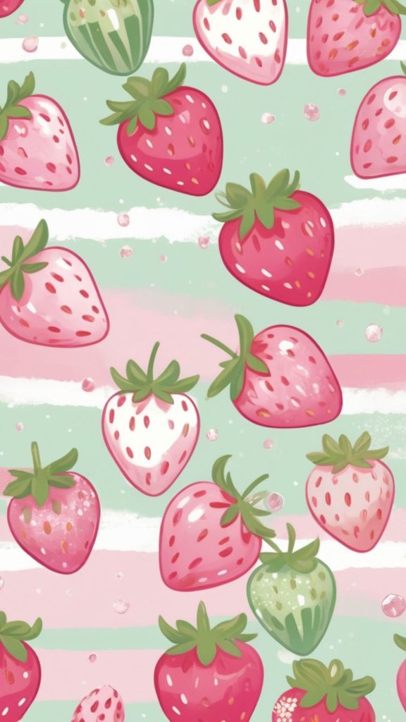 Kawii background with colourful strawberries Kawii Strawberry Wallpaper