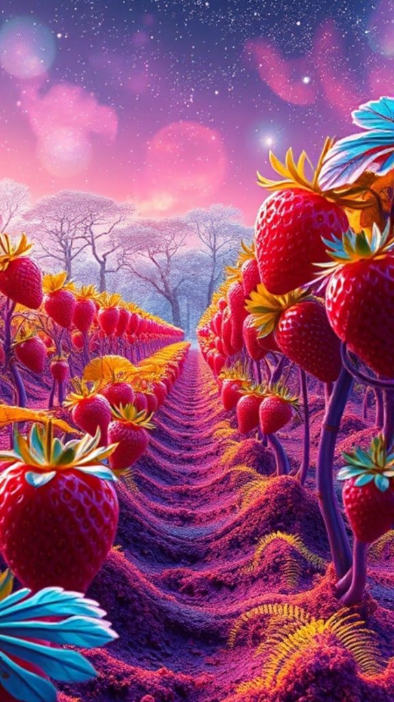 Magical and demure_strawberry field wallpaper