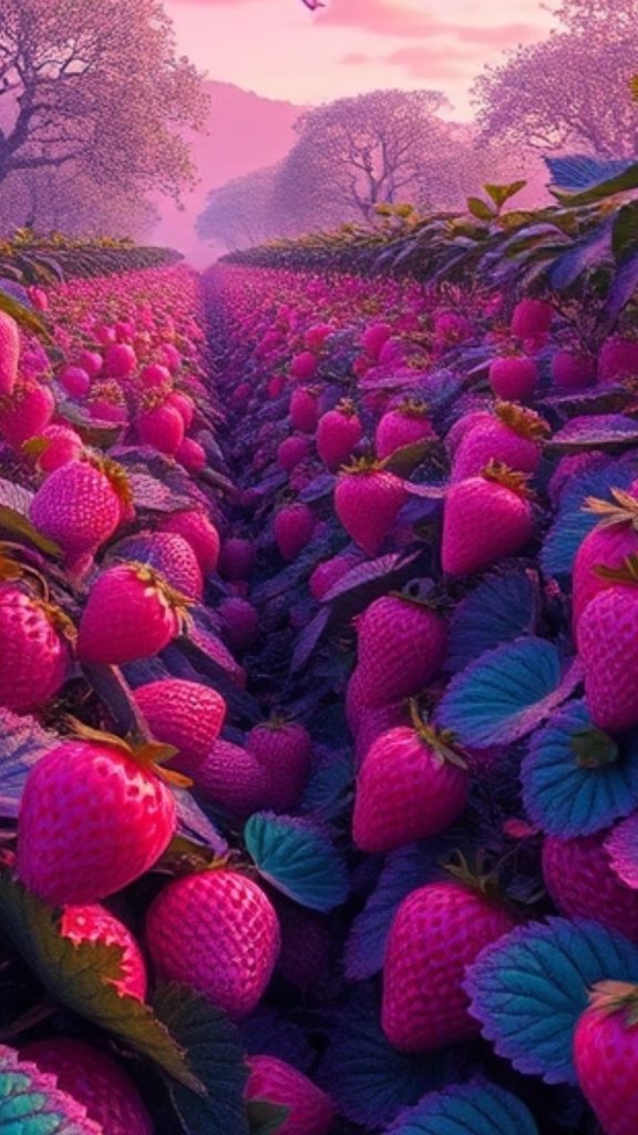 Magical pink themed strawberry farm _strawberry field wallpaper