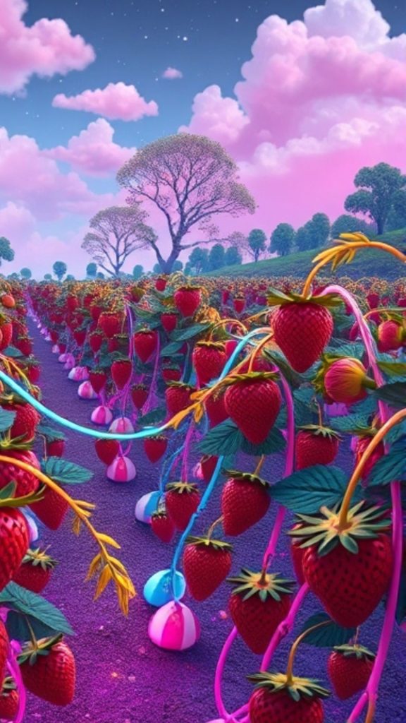 Magical strawberry farm_strawberry field wallpaper