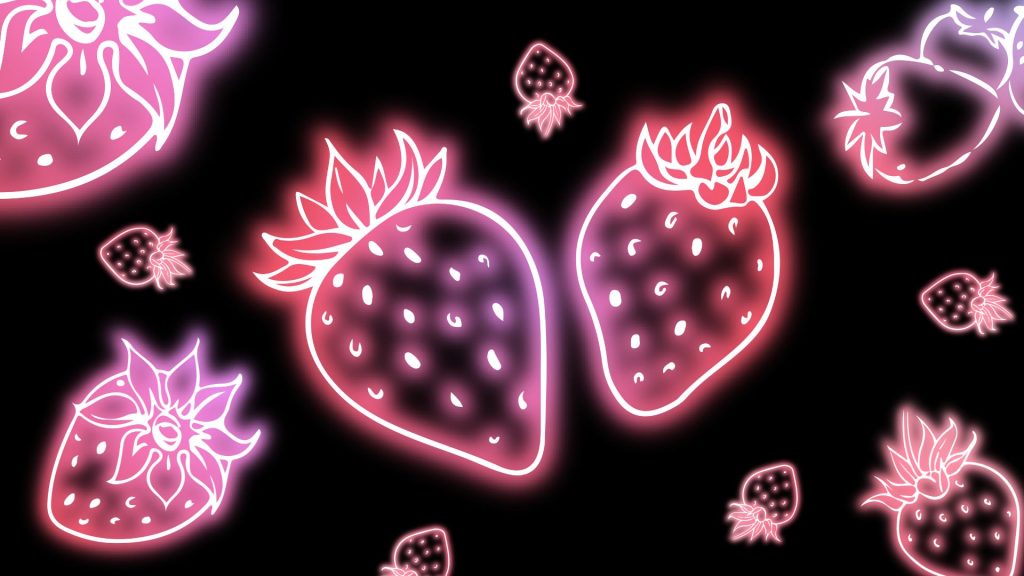 Neon strawberries with black background strawberry desktop wallpaper