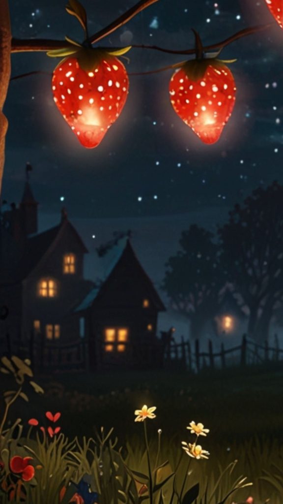 Night theme strawberry shortcake cartoon wallpaper