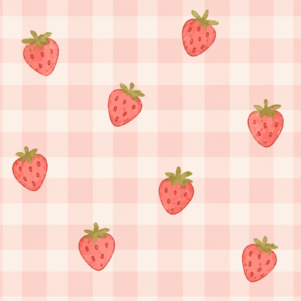 Pastel gingham with scattered strawberries