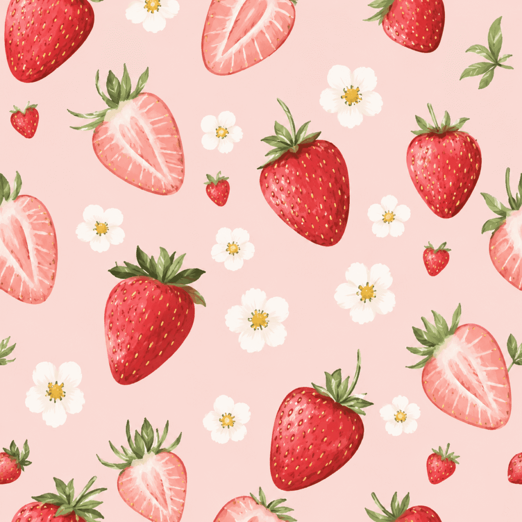 Pastel strawberry pattern on pink