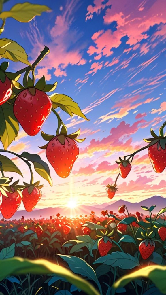 Pastel themed strawberry field wallpaper