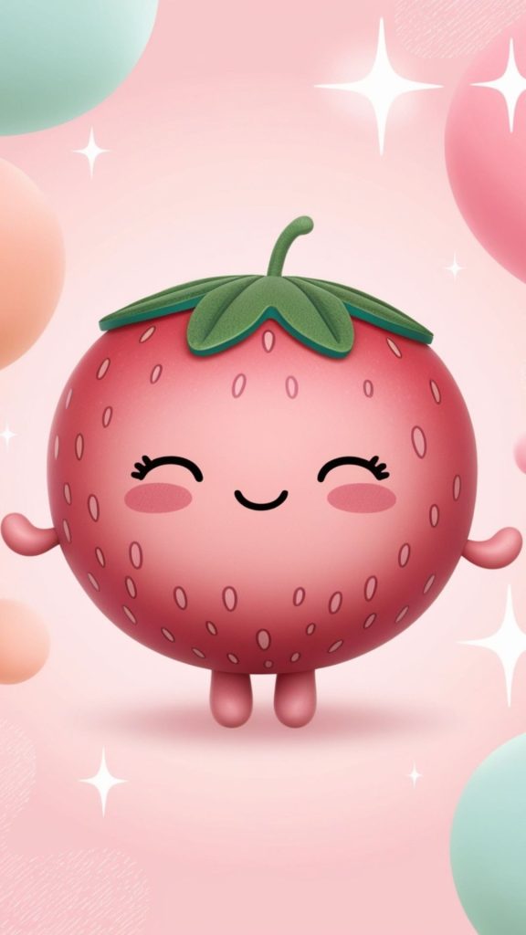 Peachy pick cute strawberry with whimsical background strawberry shortcake cartoon wallpaper