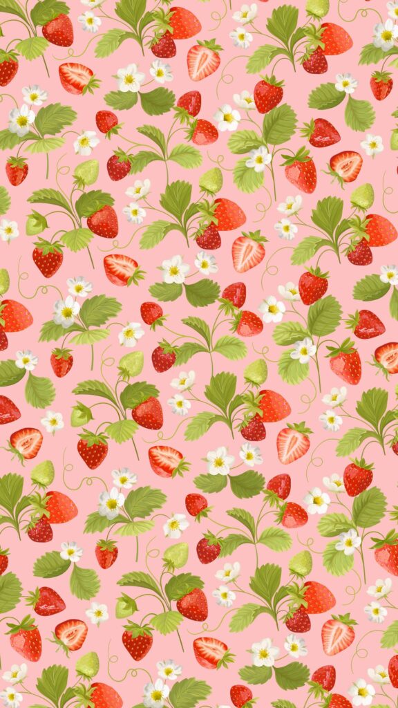 Pink Botanical Strawberry Phone Wallpaper