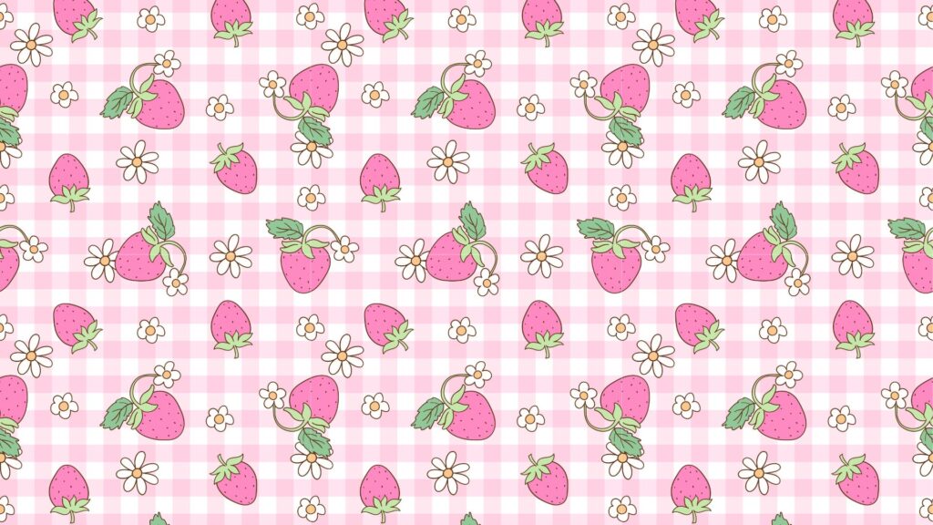 Pink Playful Strawberry spring Desktop Wallpaper