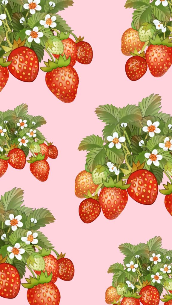 Pink Strawberry Whimsical Pattern Background Phone Wallpaper