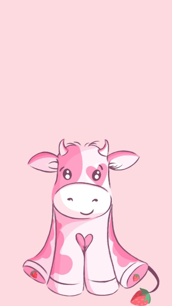 Pink baby cow with baby pink background cute strawberry cow wallpaper