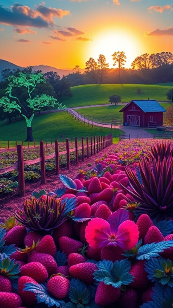 Pink strawberries at cottage farm_strawberry field wallpaper