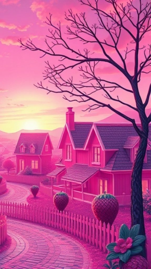 Pink strawberry town pink strawberry wallpaper