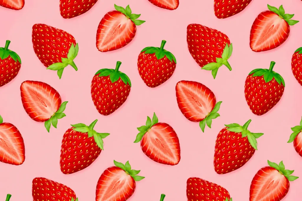 Playful strawberry pattern on pink background (1)
