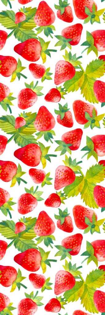 Pink and Red Watercolor Strawberries Pattern Phone Wallpaper