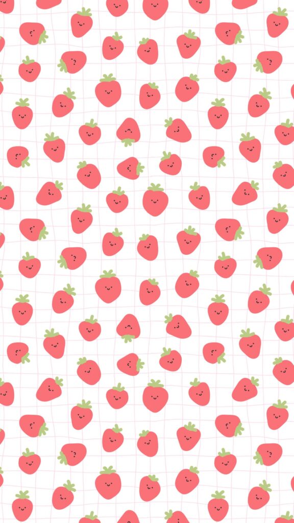 Red and Green Illustrated Cute Strawberries Pattern Phone Wallpaper