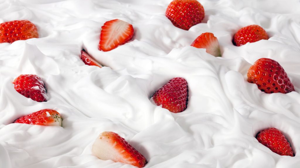 Red juicy strawberries with sweet whipping cream strawberry wallpapers for laptop