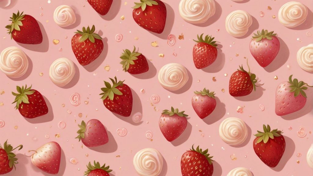 Red strawberries with cream and pink background strawberry desktop wallpaper