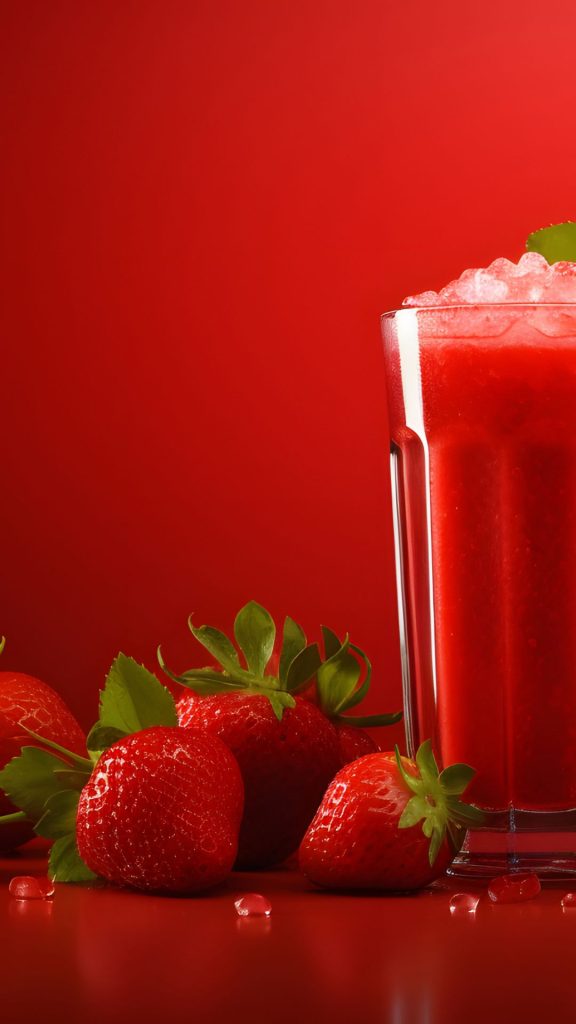 Red strawberries with strawberry soda glass strawberry phone wallpaper