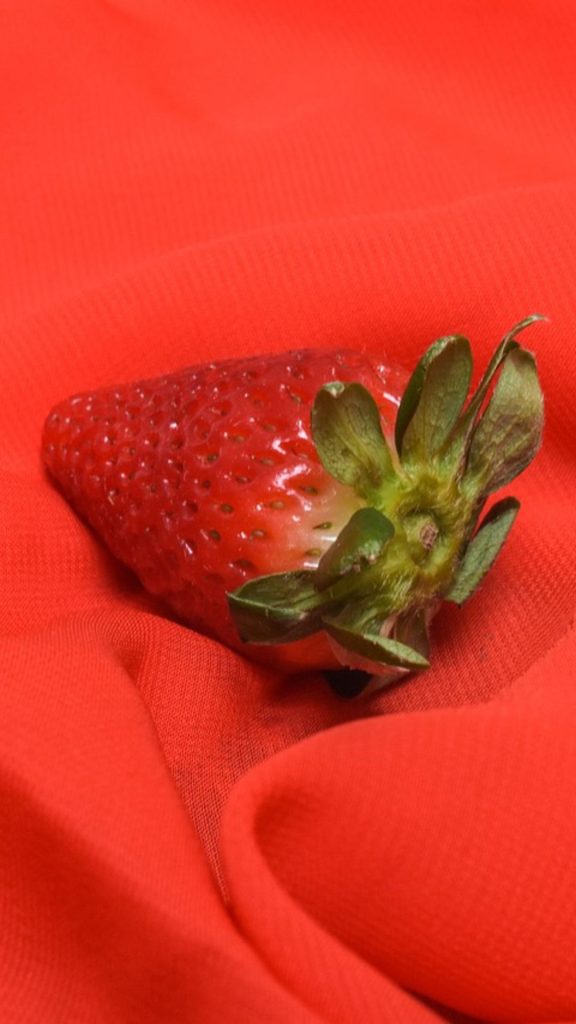 Red strawberry on teal pink silk strawberry phone wallpaper