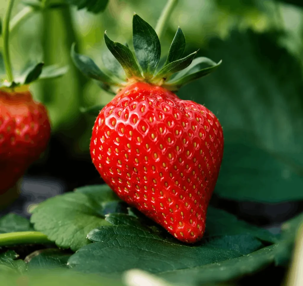Ripe strawberries in garden close-up