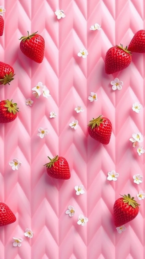 Soft pink background strawberries pink strawberry wallpaper