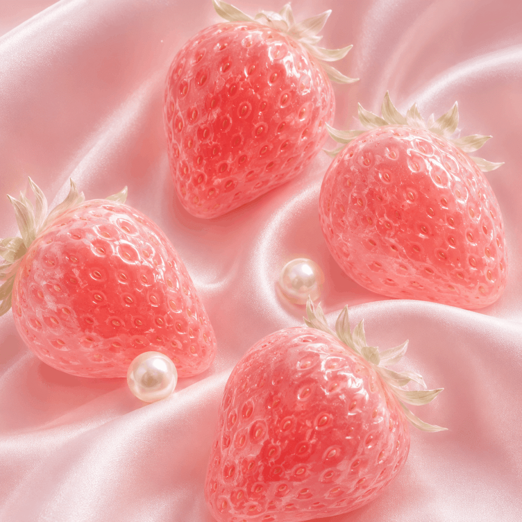Soft pink strawberries on satin fabric