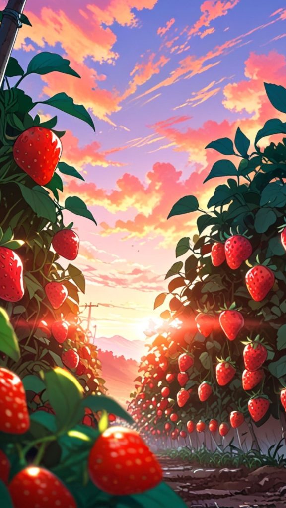 Spring time strawberry farm_strawberry field wallpaper
