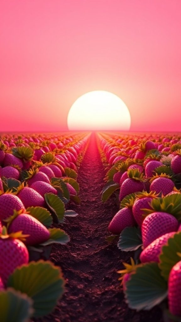 Spring time strawberry garden pink strawberry wallpaper