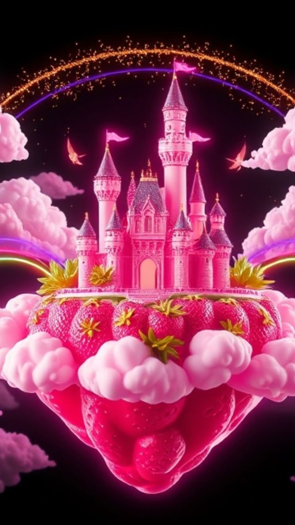 Strawberries castle pink strawberry wallpaper