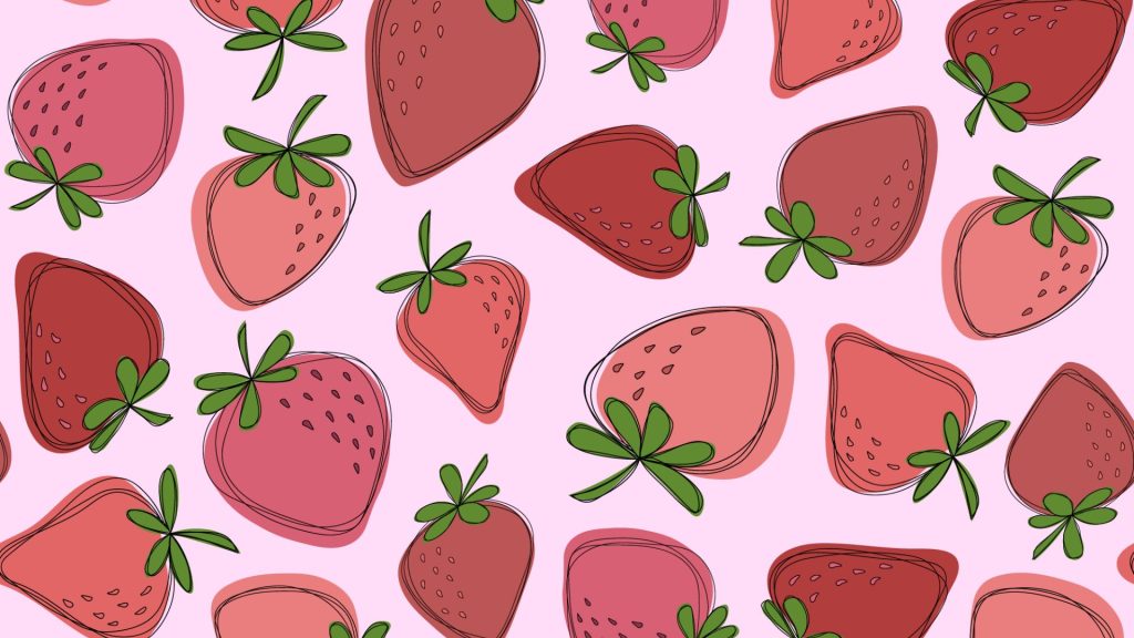 Strawberries in aesthetic pink shades and pink background strawberry desktop wallpaper