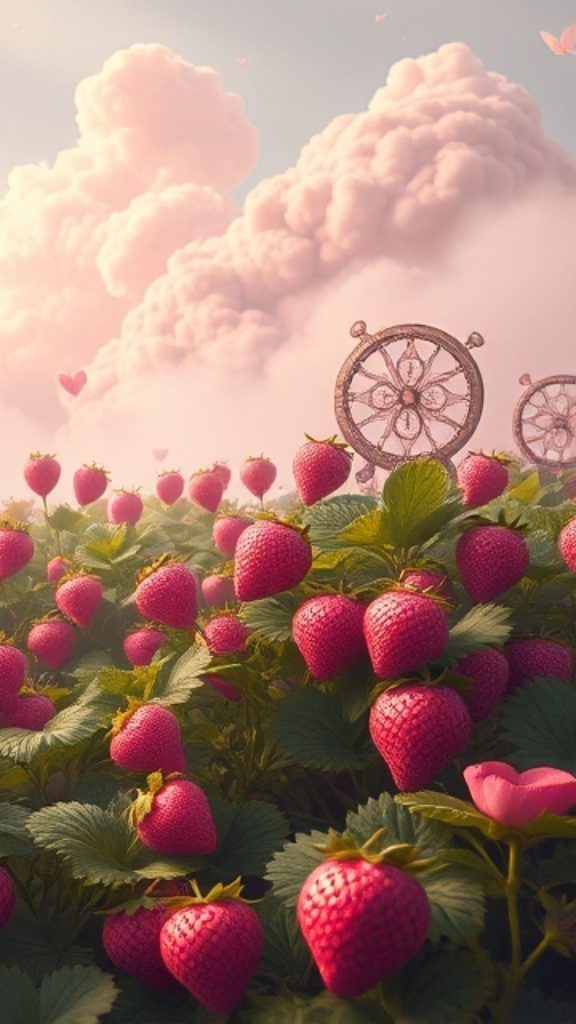 Strawberries with decorations pink strawberry wallpaper