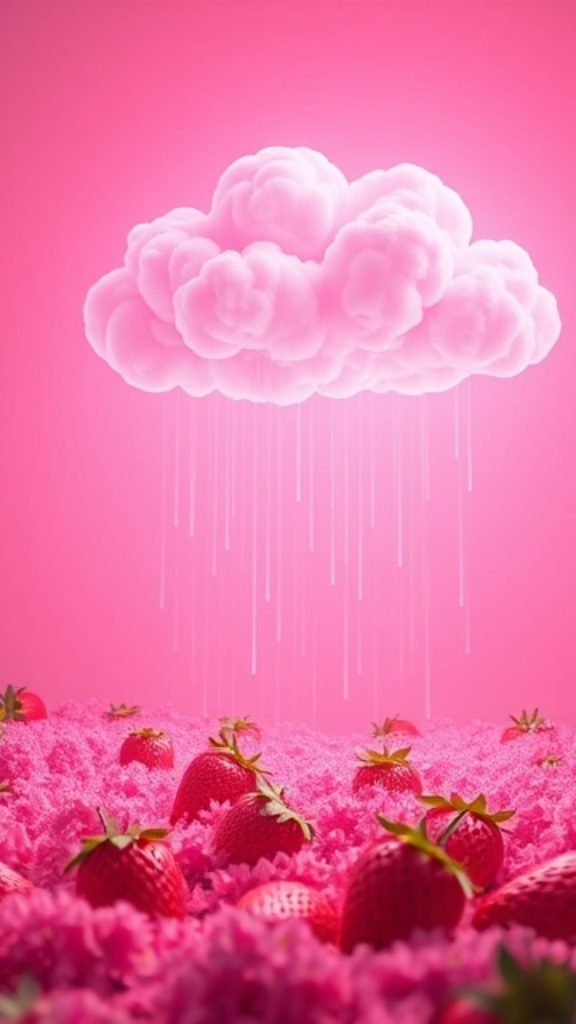Strawberries with glowing cloud pink strawberry wallpaper