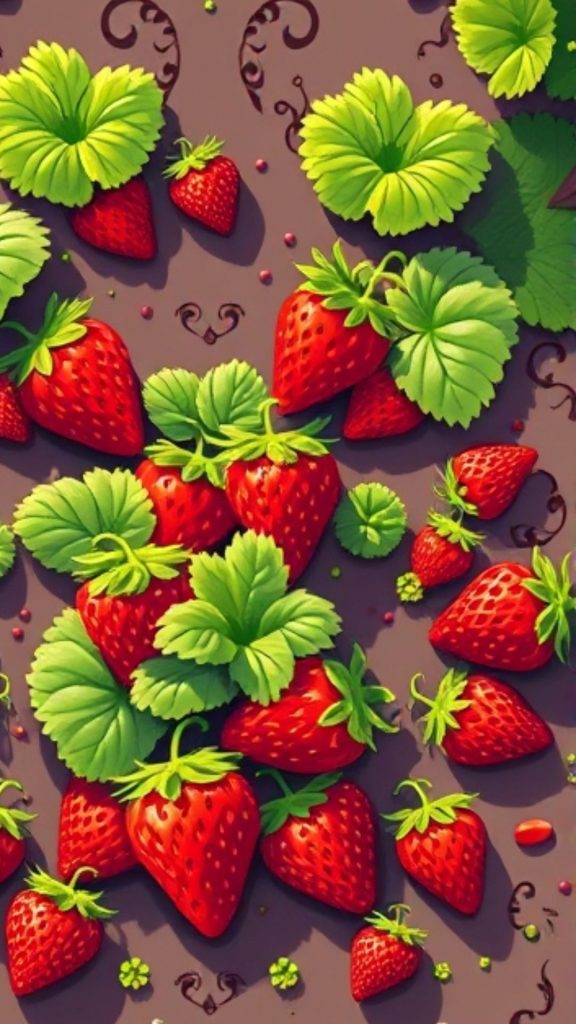 Strawberries with green leaves_strawberry field wallpaper