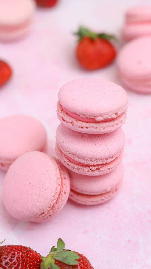 Strawberries with macaron pink strawberry wallpaper