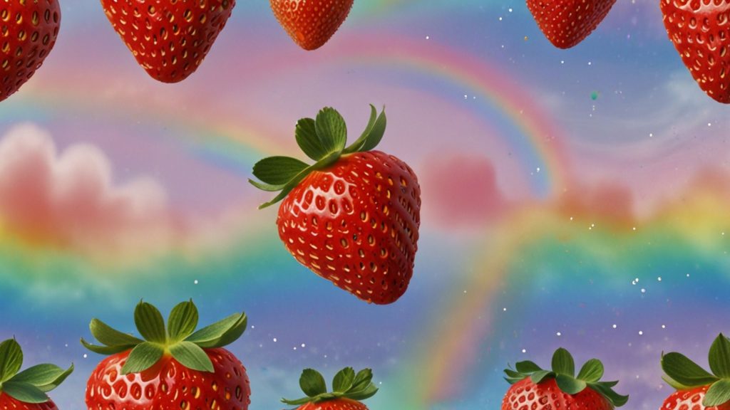 Strawberries with magical candy background strawberry desktop wallpaper