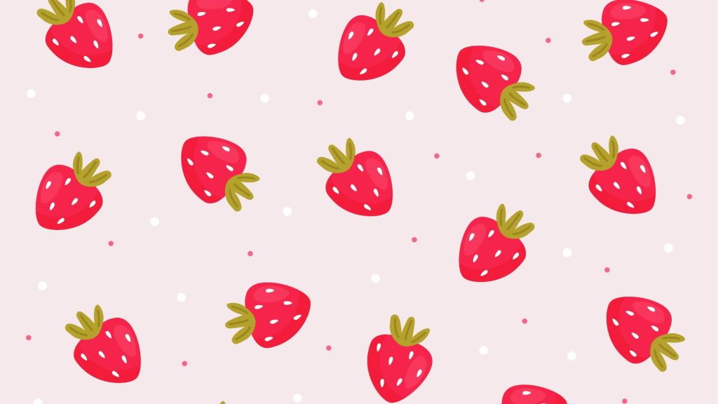 Strawberries with polka dots and beige pink background strawberry desktop wallpaper