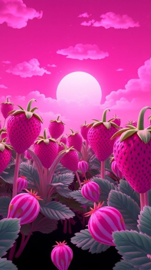Strawberry and candy garden pink strawberry wallpaper